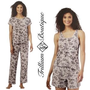 Lucky Brand Women's 4-Piece Pajama Set Gray Denim Floral NWT